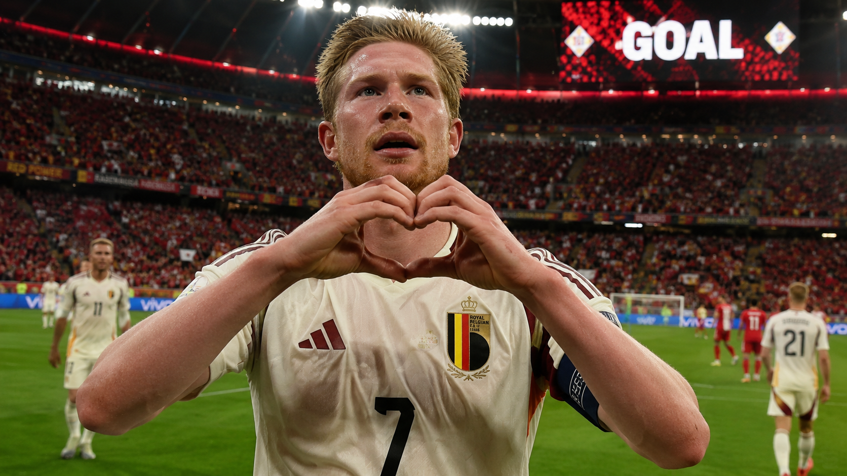 Kevin De Bruyne celebrating goal Belgium vs New Zealand 2026
