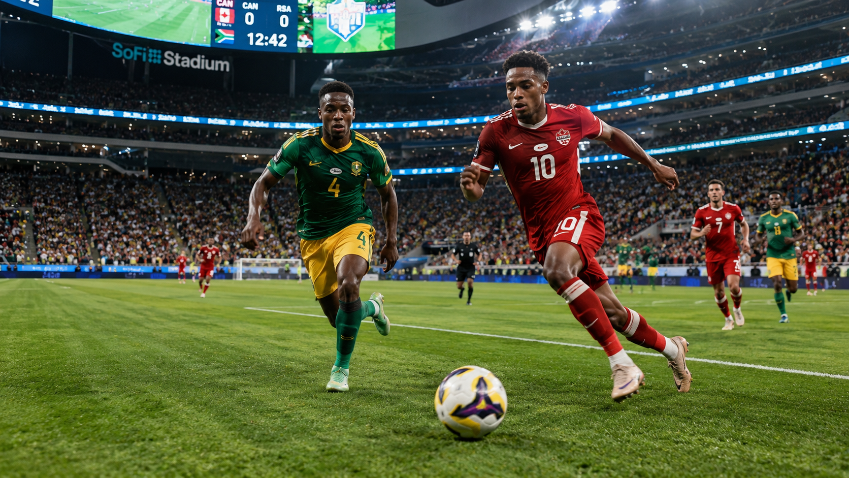South Africa vs Canada soccer match at SoFi Stadium