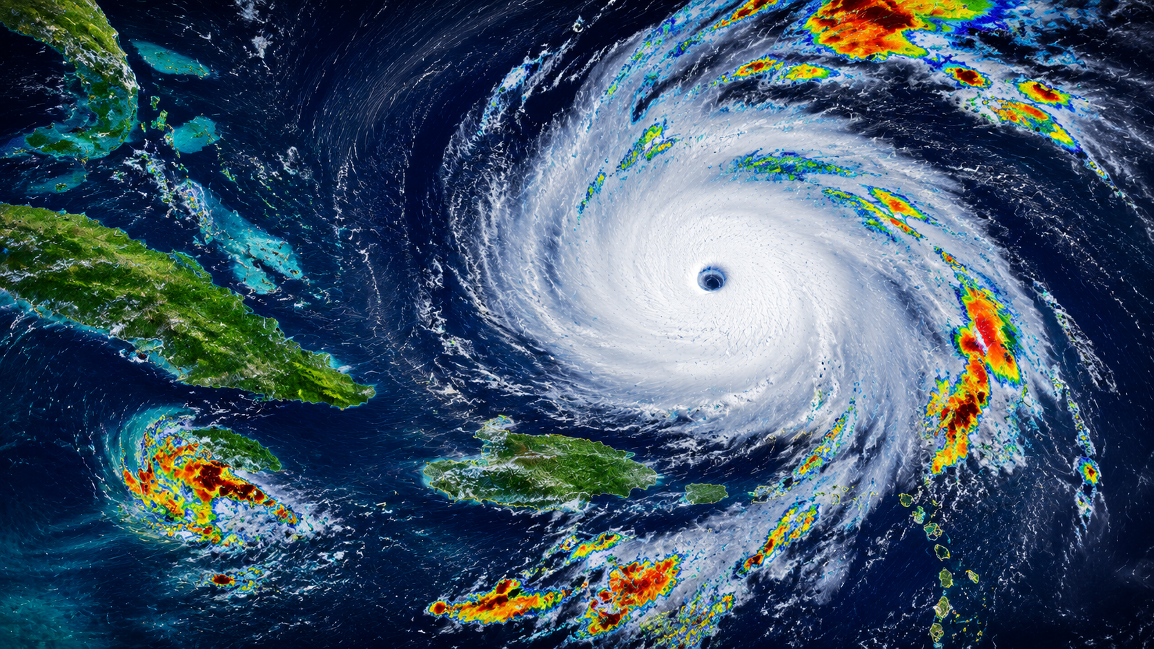 Hurricane Beryl tracker showing satellite view of category 4 storm over the Caribbean