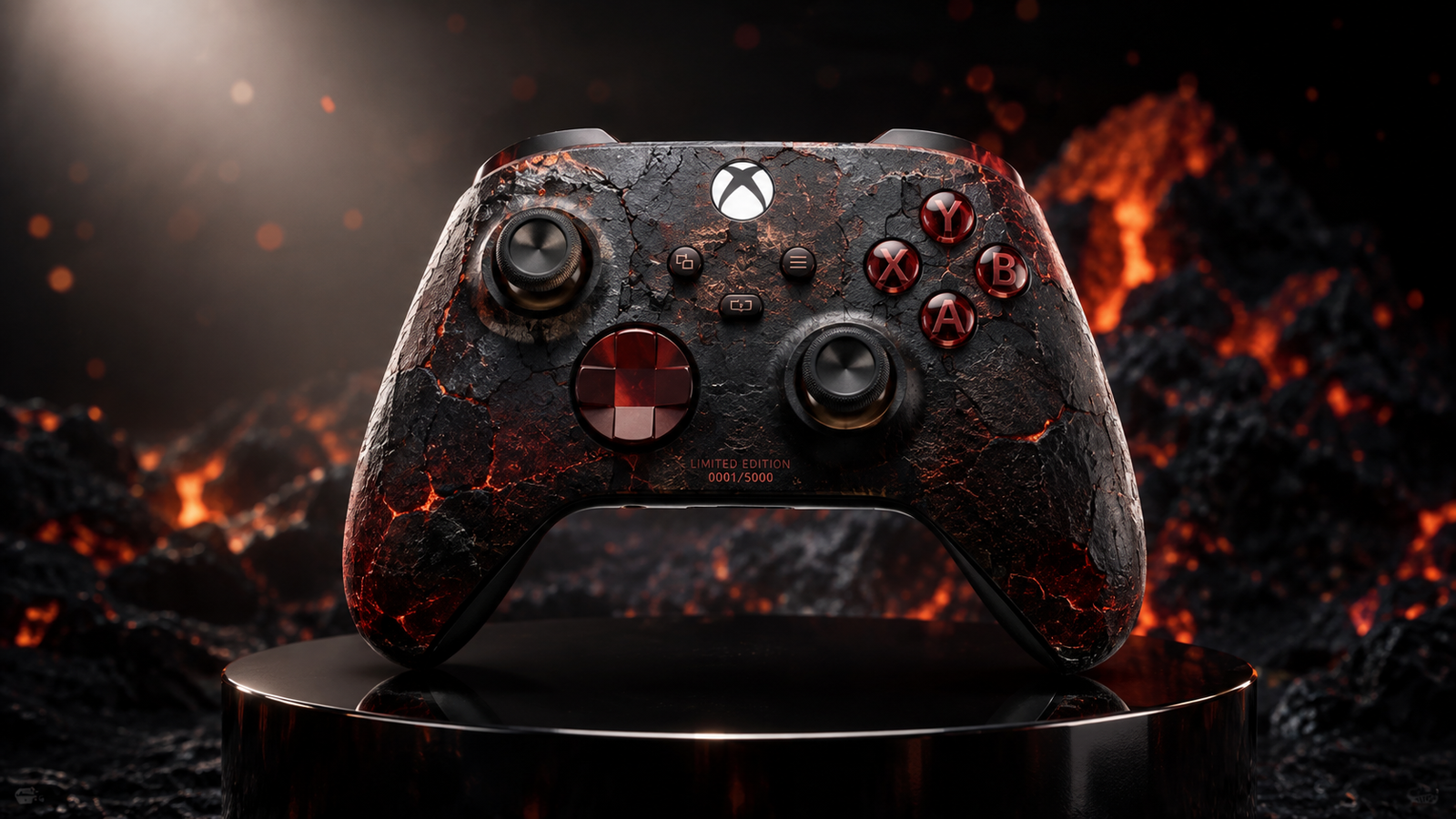 Microsoft Gears of War E-Day Limited Edition Xbox Wireless Controller with glowing crimson lighting and volcanic textured grips