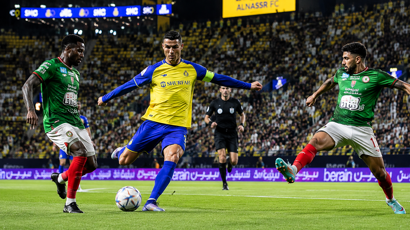 Al Ettifaq vs Al Nassr players competing during an intense Saudi Pro League match