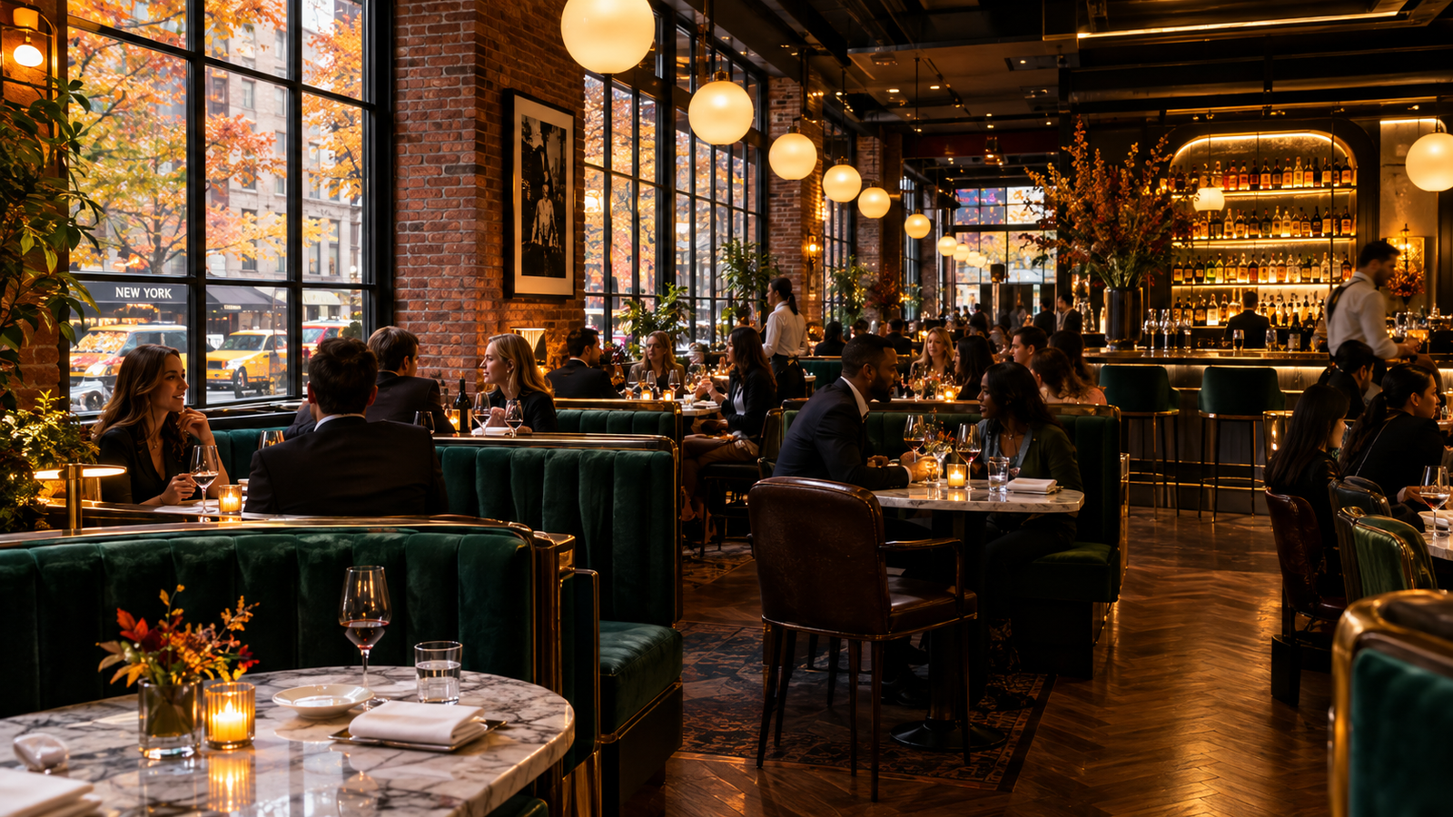 Fall restaurant openings showing upscale modern restaurant dining room interior and bar