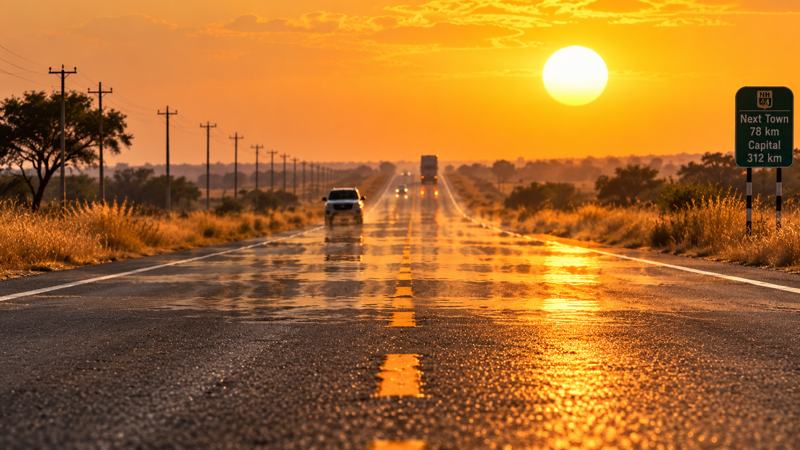 Late Summer Heat Dome Labor Day Forecast illustration showing intense sun and shimmering heat waves across an open landscape